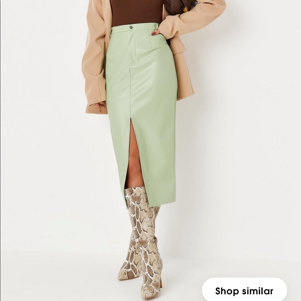 Missguided Green Leather Faux Leather Skirt
